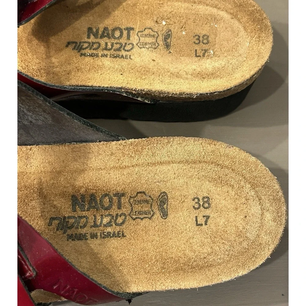 Naot Women's Size 38 US‎ 7 Wedge Sandals Red Leather Double Strap Buckle